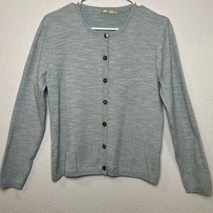 G2000 Women's Wool Blend Cardigan Heathered Blue-Green Button Front Sweater SZ M